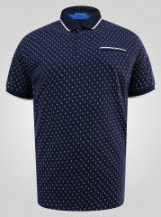D555 Reid AOP Polo With Jacquard Collar, Pocket And Cuffs Mornarska