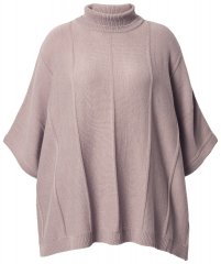 Ulla Popken 844996 Rebrast merino pončo z visokim ovratnikom Svetlo rjava