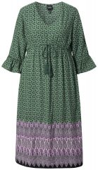 Ulla Popken 847798 Midi obleka A-kroja z V-izrezom Temno zelena