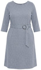 Ulla Popken 851666 Črtasta midi obleka s 3/4 rokavi Siva melange