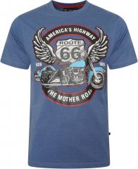 Kam Jeans 5755 Route 66 Motorbike Print T-Shirt Blue Marl