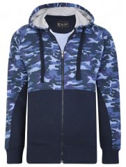 Kam Jeans 7036 Camo Print Full Zipper Hoodie Navy