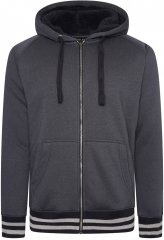 Kam Jeans 7074 Zip Thru Sherpa Hoody with Contrast Cuff/Hem Dark Grey