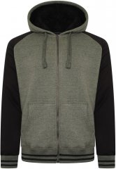 Kam Jeans 7075 Raglan Zip Thru Sherpa Hoodie Black/Khaki
