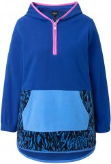 Ulla Popken Color Block Fleece Hoodie Denim Blue