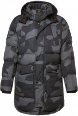 JP1880 Quilted Parka with Camouflage Drawstring Waist Black