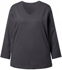 Ulla Popken Back To Basics V-Neck Relaxed Fit Cotton Tee Charcoal Grey Melange
