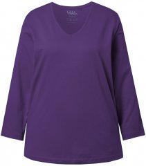 Ulla Popken Back To Basics V-Neck Relaxed Fit Cotton Tee Deep Violet