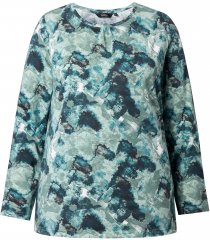 Ulla Popken Abstract Print Long Sleeve Tee Teal Green