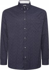 Kam Jeans P037 Dobby Print Stretch Long Sleeve Shirt Navy