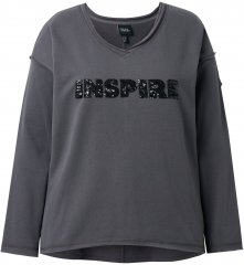 Ulla Popken Inspire Lettering V-Neck Sweatshirt Graphite Grey