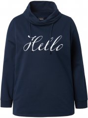 Ulla Popken HELLO Classic Fit Stand-Up Collar Sweatshirt Navy