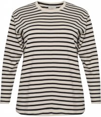 Kaffe Curve Winni Dolgimi rokavi Majica Antično bela/Črna črta