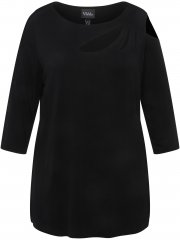 Ulla Popken Asymmetric Petal Cutouts A-line Fit Stretch Knit Top Black