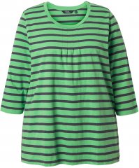Ulla Popken Striped 3/4 Sleeve A-Line Tee Apple Green