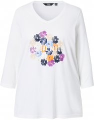 Ulla Popken Casual Mood Floral V-Neck Tee Off-White