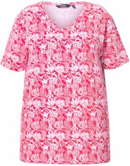 Ulla Popken Coral Reef Printed Short Sleeve V-Neck Tee Lychee