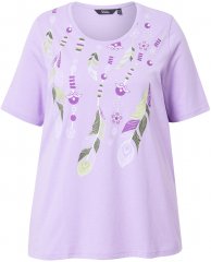 Ulla Popken Metallic Feather Short Sleeve Graphic Tee Lavender