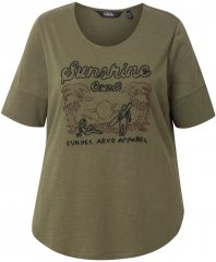 Ulla Popken Beaded Short Sleeve Graphic Tee Olive
