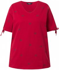 Ulla Popken Bow Print Split Sleeve Tee Ruby Red