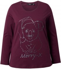 Ulla Popken Holiday Long Sleeve Graphic Tee Plum