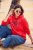 Ulla Popken TRUE Lettering Hoodie Neon Red - Puloverji & jopice - 