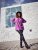 Ulla Popken Pleated Confetti Print Long Sleeve Tee Light Plum - Natisnjene majice za ženske - 