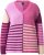 Ulla Popken Patchwork Striped Long Sleeve V-Neck Sweater Raspberry - Puloverji & jopice - 