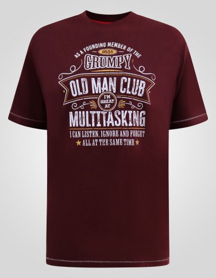 D555 Baldwin Grumpy Old Man Club Print Crew Neck T-shirt Burgundy/ Black Twist - Kratke Majice - Moške kratke majice za močnejše postave