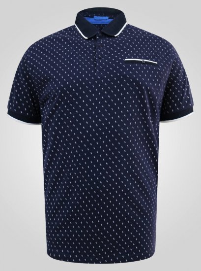 D555 Reid AOP Polo With Jacquard Collar, Pocket And Cuffs Mornarska - Polo majice - Moške Polo Majice za Močnejše Postave
