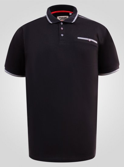D555 Potts Jersey Polo With Jacquard Collar & Cuffs Črna - Polo majice - Moške Polo Majice za Močnejše Postave
