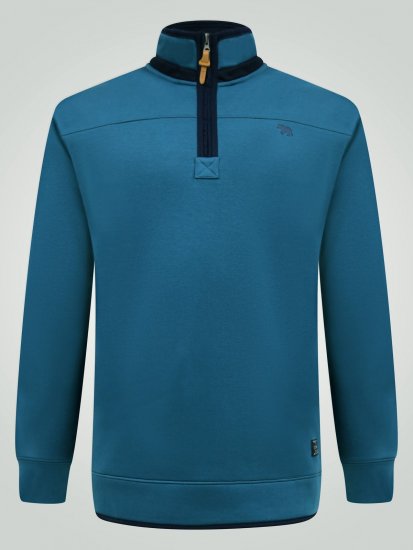 D555 Conway 1 1/4 Zip Neck Fleece Sweatshirt With Bear Logo Teal - Puloverji & jopice - Moški Puloverji & Jopice za Močnejše Postave