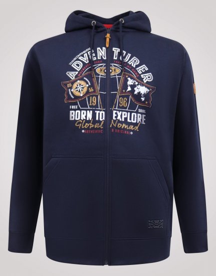 D555 Hector Adventurer Printed Zip Through Hoody Mornarska - Puloverji & jopice - Moški Puloverji & Jopice za Močnejše Postave