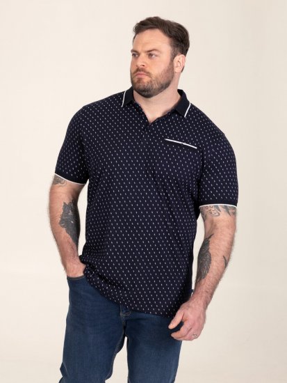 D555 Reid AOP Polo With Jacquard Collar, Pocket And Cuffs Mornarska - Polo majice - Moške Polo Majice za Močnejše Postave