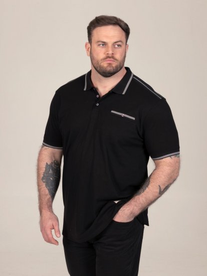 D555 Potts Jersey Polo With Jacquard Collar & Cuffs Črna - Polo majice - Moške Polo Majice za Močnejše Postave