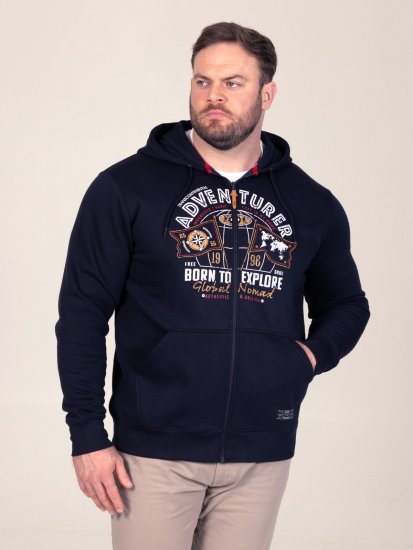 D555 Hector Adventurer Printed Zip Through Hoody Mornarska - Puloverji & jopice - Moški Puloverji & Jopice za Močnejše Postave