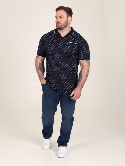D555 Reid AOP Polo With Jacquard Collar, Pocket And Cuffs Mornarska - Polo majice - Moške Polo Majice za Močnejše Postave