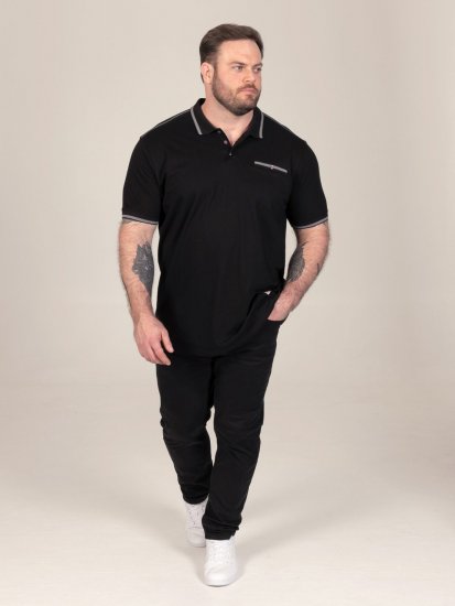 D555 Potts Jersey Polo With Jacquard Collar & Cuffs Črna - Polo majice - Moške Polo Majice za Močnejše Postave