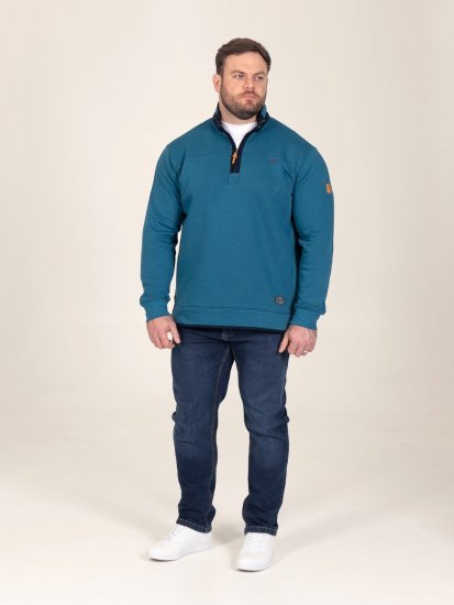 D555 Conway 1 1/4 Zip Neck Fleece Sweatshirt With Bear Logo Teal - Puloverji & jopice - Moški Puloverji & Jopice za Močnejše Postave