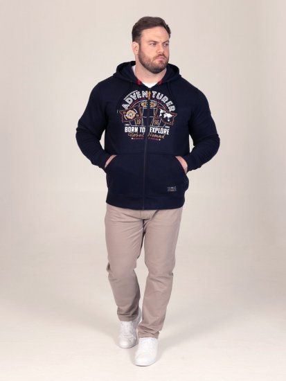 D555 Hector Adventurer Printed Zip Through Hoody Mornarska - Puloverji & jopice - Moški Puloverji & Jopice za Močnejše Postave