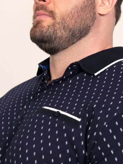 D555 Reid AOP Polo With Jacquard Collar, Pocket And Cuffs Mornarska - Polo majice - Moške Polo Majice za Močnejše Postave