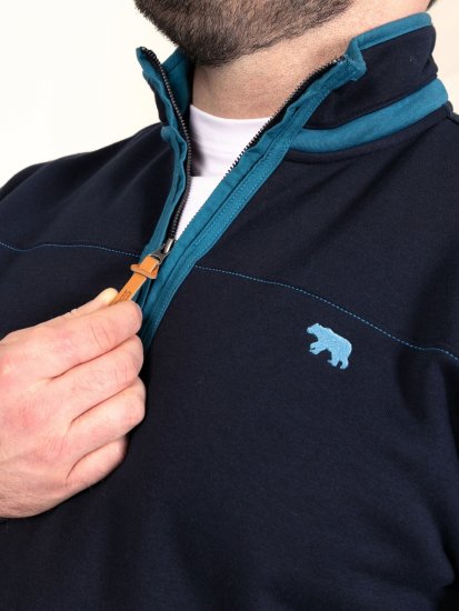 D555 Conway 2 1/4 Zip Neck Fleece Sweatshirt With Bear Logo Mornarska - Puloverji & jopice - Moški Puloverji & Jopice za Močnejše Postave