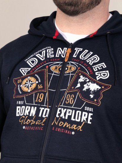 D555 Hector Adventurer Printed Zip Through Hoody Mornarska - Puloverji & jopice - Moški Puloverji & Jopice za Močnejše Postave