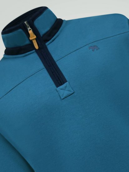 D555 Conway 1 1/4 Zip Neck Fleece Sweatshirt With Bear Logo Teal - Puloverji & jopice - Moški Puloverji & Jopice za Močnejše Postave