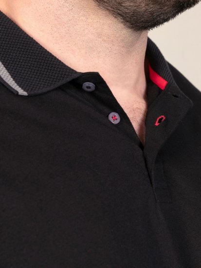 D555 Potts Jersey Polo With Jacquard Collar & Cuffs Črna - Polo majice - Moške Polo Majice za Močnejše Postave