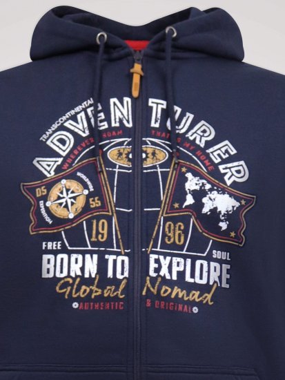D555 Hector Adventurer Printed Zip Through Hoody Mornarska - Puloverji & jopice - Moški Puloverji & Jopice za Močnejše Postave
