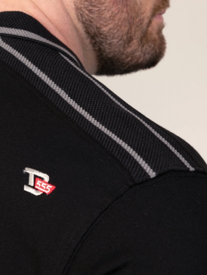 D555 Potts Jersey Polo With Jacquard Collar & Cuffs Črna - Polo majice - Moške Polo Majice za Močnejše Postave