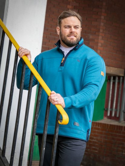 D555 Conway 1 1/4 Zip Neck Fleece Sweatshirt With Bear Logo Teal - Puloverji & jopice - Moški Puloverji & Jopice za Močnejše Postave