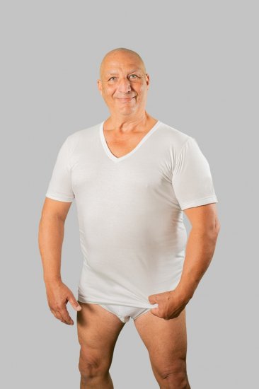20 Nodi Short Sleeve V-Neck in Combed Cotton Jersey White - Spodnje perilo & kopalne hlače - Moško Spodnje Perilo za močnejše postave