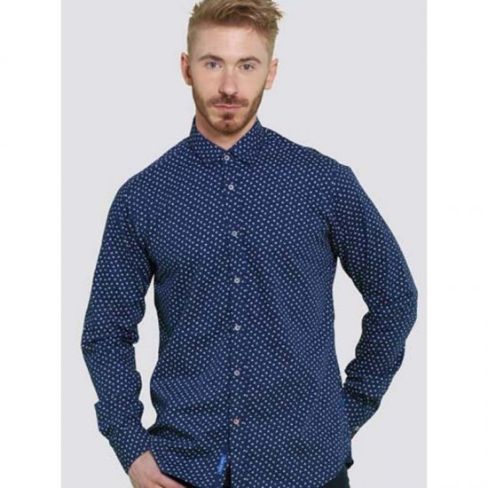 D555 Bainton Long Sleeve Shirt Navy - Srajce - Moške srajce za Močnejše Postave